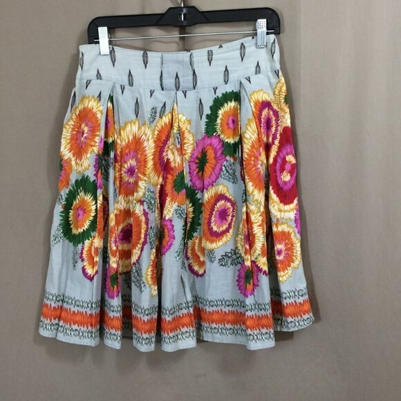 Forever Skirt 100% Cotton Knee Length Bright Floral Print Side Zip Size Medium - Picture 2 of 5
